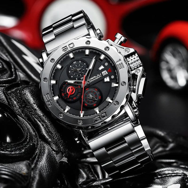 Relógio Masculino CRRJU Sport Chronograph  Top Marca Luxo   À Prova D'água