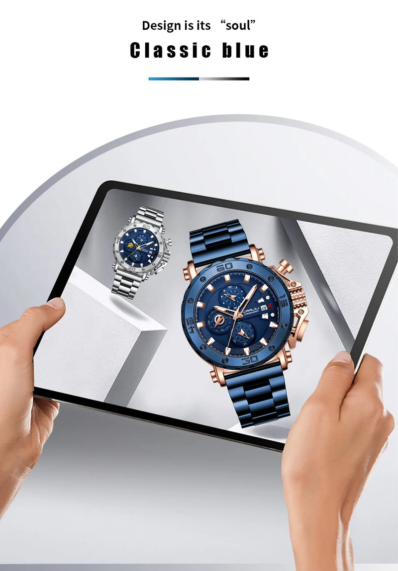 Relógio Masculino CRRJU Sport Chronograph  Top Marca Luxo   À Prova D'água