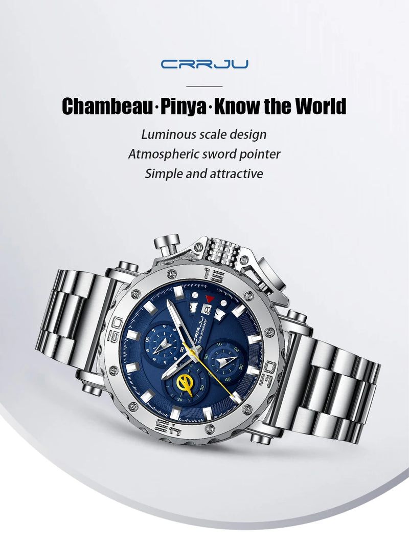 Relógio Masculino CRRJU Sport Chronograph  Top Marca Luxo   À Prova D'água