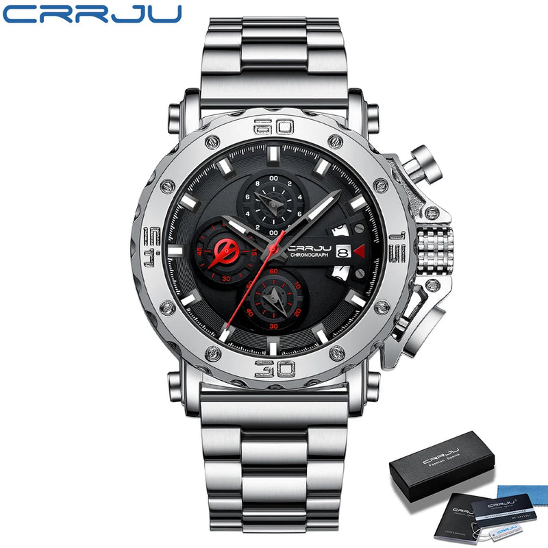 Relógio Masculino CRRJU Sport Chronograph  Top Marca Luxo   À Prova D'água