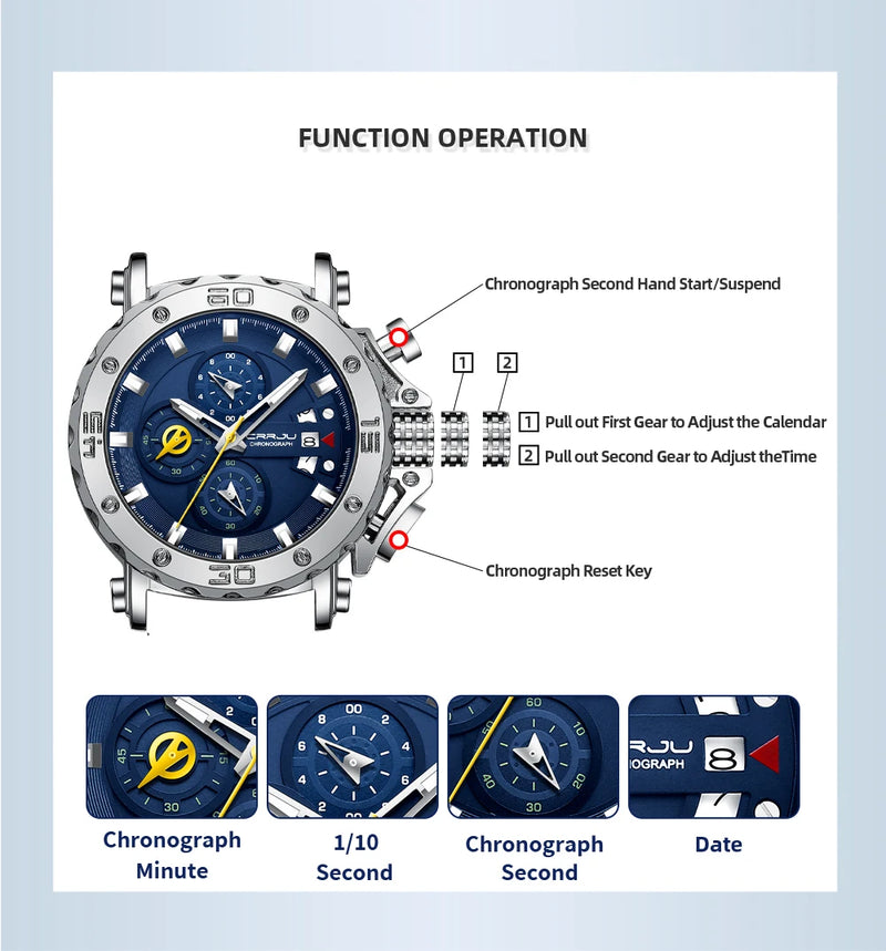 Relógio Masculino CRRJU Sport Chronograph  Top Marca Luxo   À Prova D'água