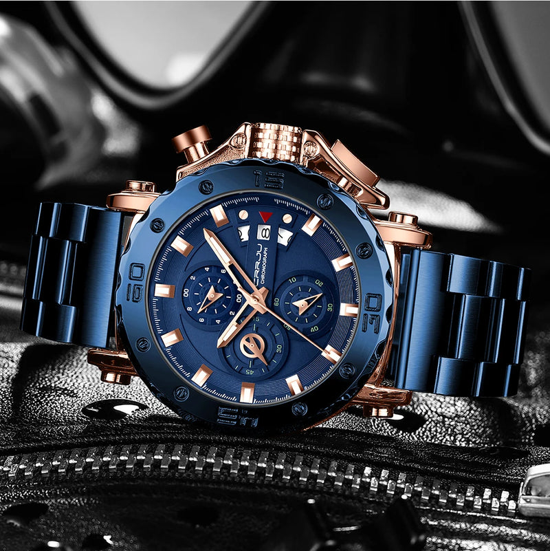 Relógio Masculino CRRJU Sport Chronograph  Top Marca Luxo   À Prova D'água
