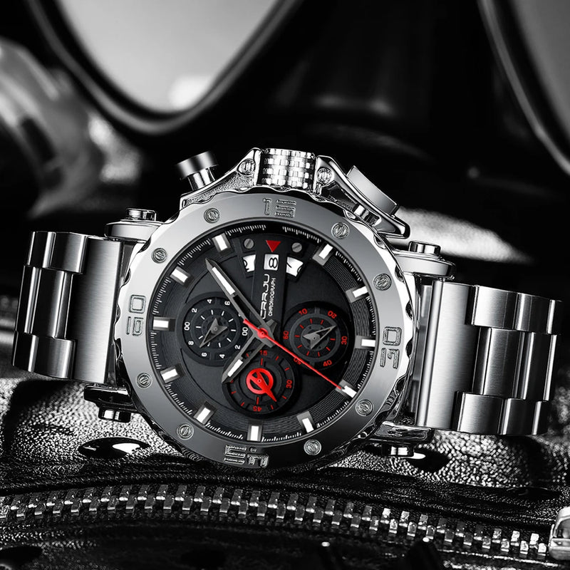 Relógio Masculino CRRJU Sport Chronograph  Top Marca Luxo   À Prova D'água