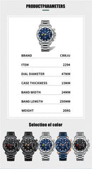 Relógio Masculino CRRJU Sport Chronograph  Top Marca Luxo   À Prova D'água