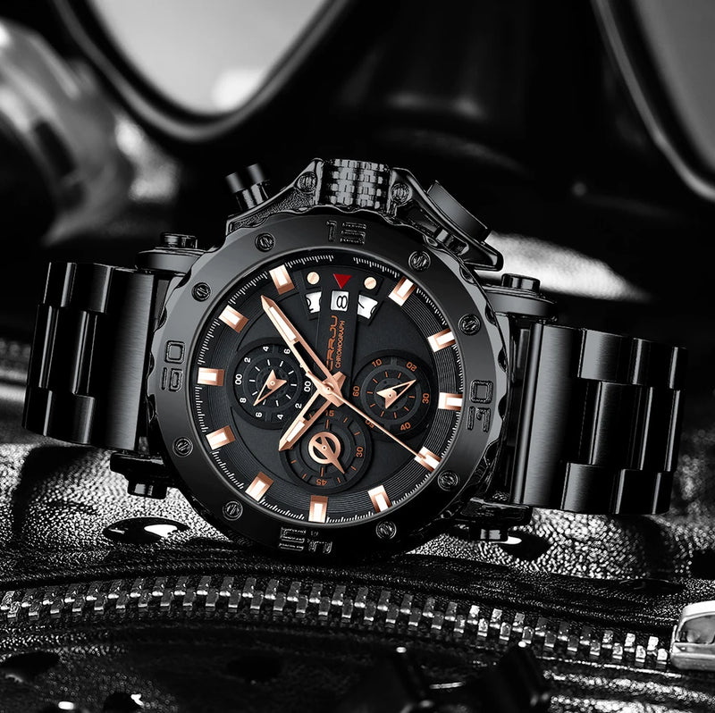 Relógio Masculino CRRJU Sport Chronograph  Top Marca Luxo   À Prova D'água
