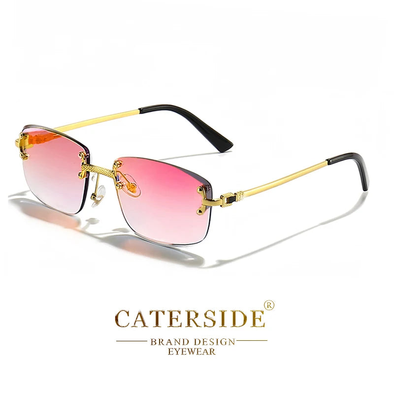 Óculos de sol Caterside retrô sem aro quadrado, masculino e feminino, proteção UV400