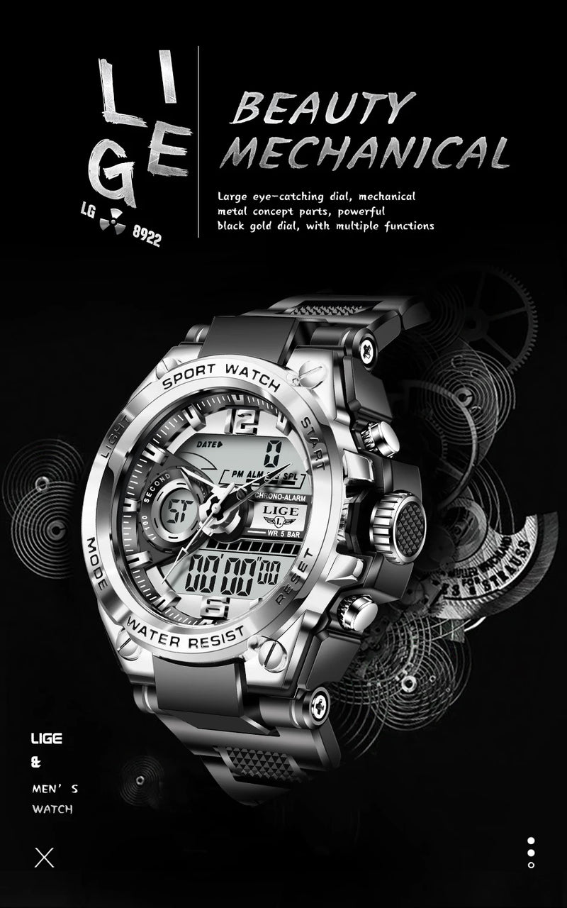 Relógio de pulso Masculino LED Digital Dual Display Luminoso