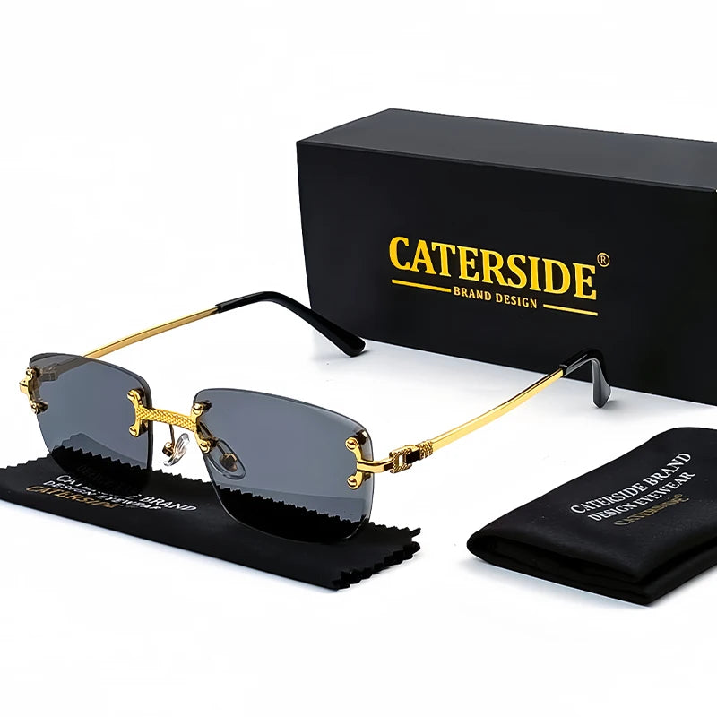 Óculos de sol Caterside retrô sem aro quadrado, masculino e feminino, proteção UV400
