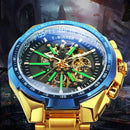 Relógio automático masculino WINNER Steampunk esqueleto, pulseira de aço inoxidável
