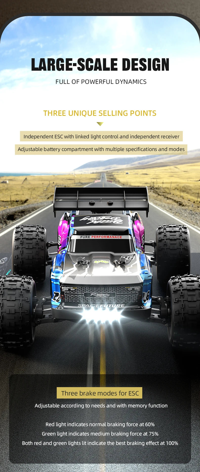 Carro de controle remoto 4x4 Super Brushless  Carro Off-Road de Alta Velocidade
