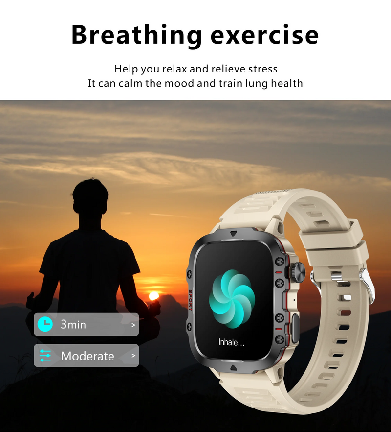 smartwatch inteligente LIGE com tela de 1,96 polegadas, chamada Bluetooth de 420 mAh, assistente de voz, relógio esportivo, fitness, à prova d'água