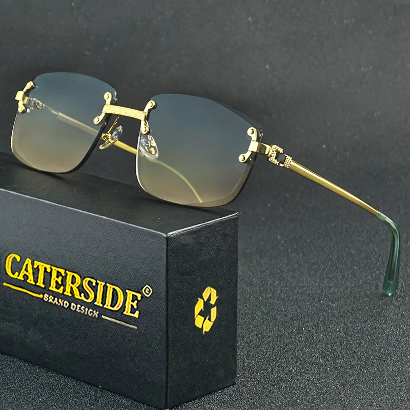Óculos de sol Caterside retrô sem aro quadrado, masculino e feminino, proteção UV400