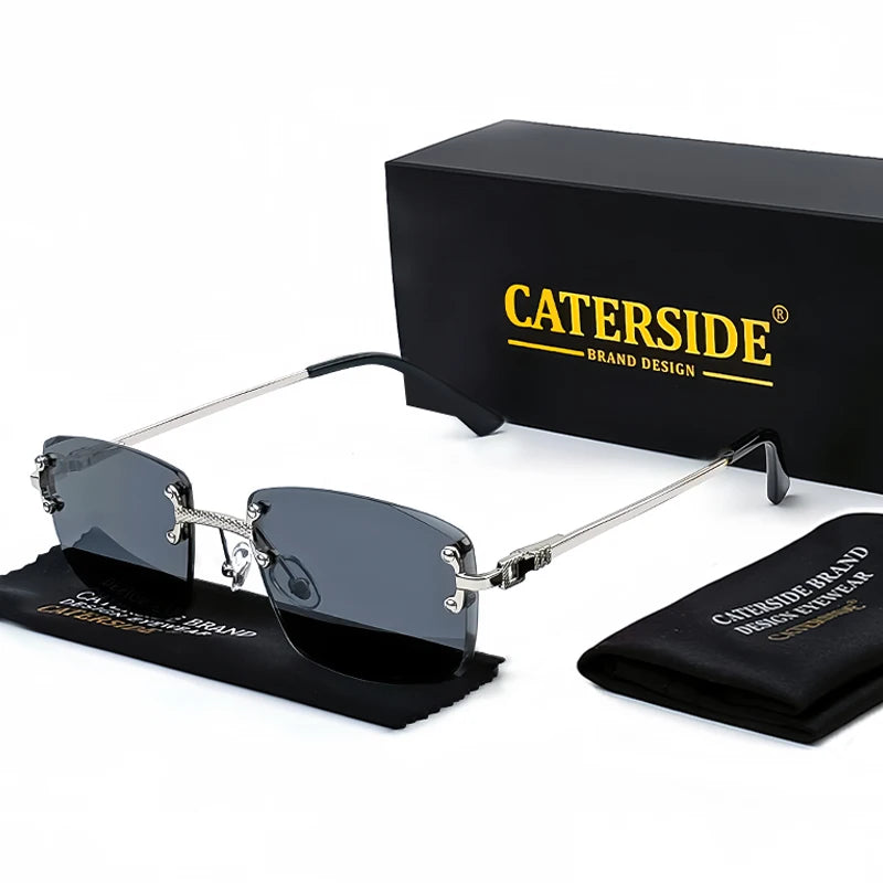 Óculos de sol Caterside retrô sem aro quadrado, masculino e feminino, proteção UV400