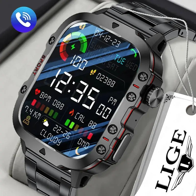 smartwatch inteligente LIGE com tela de 1,96 polegadas, chamada Bluetooth de 420 mAh, assistente de voz, relógio esportivo, fitness, à prova d'água