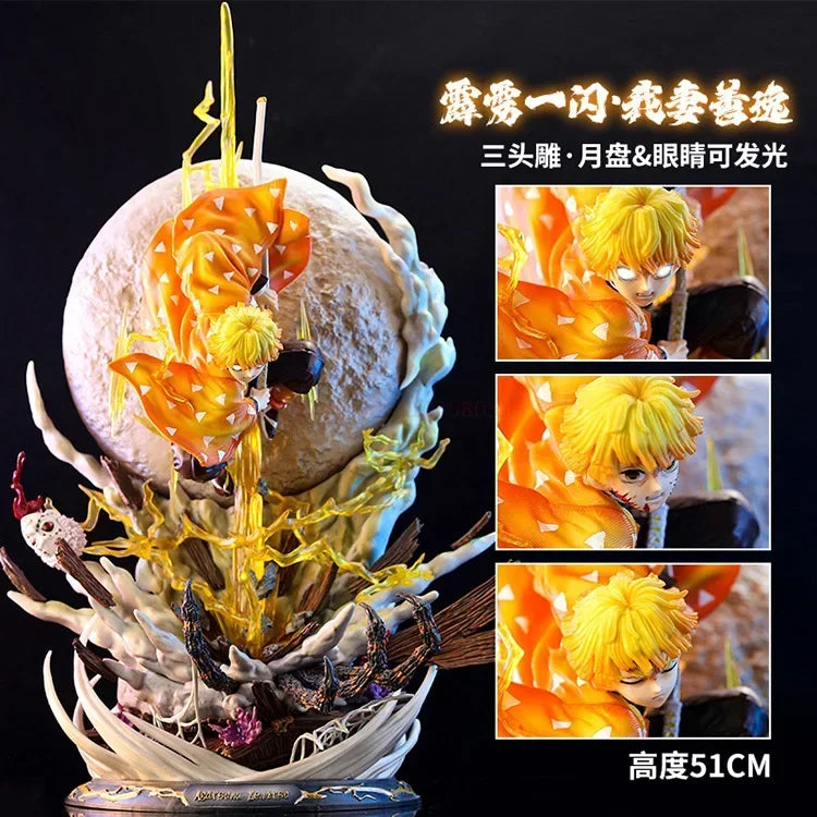 Action figures de 51 cm Demon Slayer Agatsuma Zenitsu, modelo de coleção de bonecas de pvc, decoração de quarto luminosa