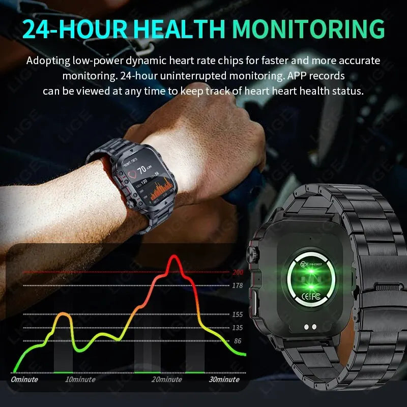 smartwatch inteligente LIGE com tela de 1,96 polegadas, chamada Bluetooth de 420 mAh, assistente de voz, relógio esportivo, fitness, à prova d'água