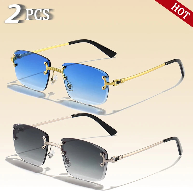 Óculos de sol Caterside retrô sem aro quadrado, masculino e feminino, proteção UV400