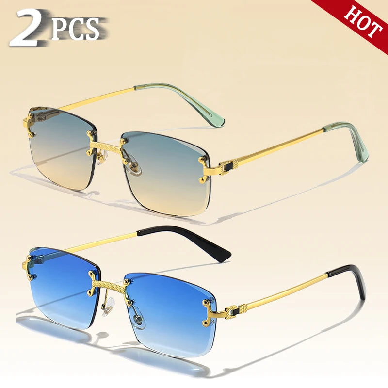 Óculos de sol Caterside retrô sem aro quadrado, masculino e feminino, proteção UV400