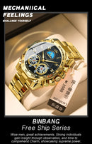 Relógios masculinos de quartzo de luxo Binbond, relógio de pulso à prova d'água