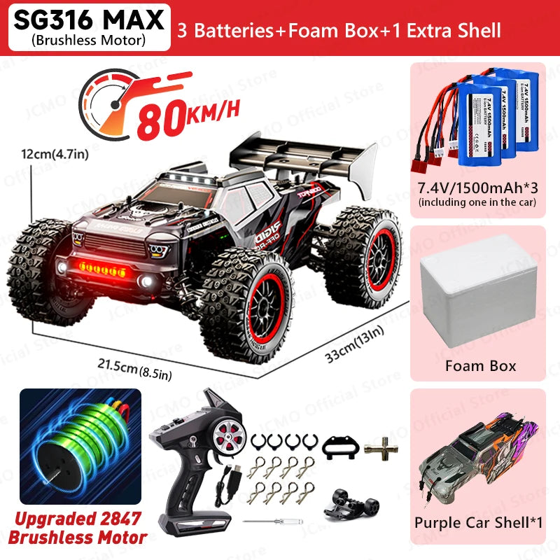 PRO/MAX  Motor 2.4Ghz Carro Remoto 80KM/H Carro de Corrida de Drift de Alta Velocidade Profissional