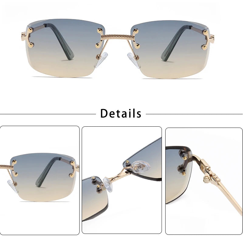 Óculos de sol Caterside retrô sem aro quadrado, masculino e feminino, proteção UV400