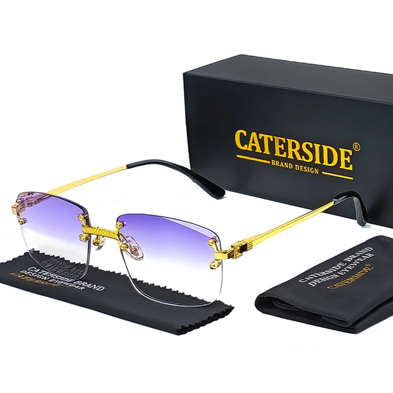 Óculos de sol Caterside retrô sem aro quadrado, masculino e feminino, proteção UV400