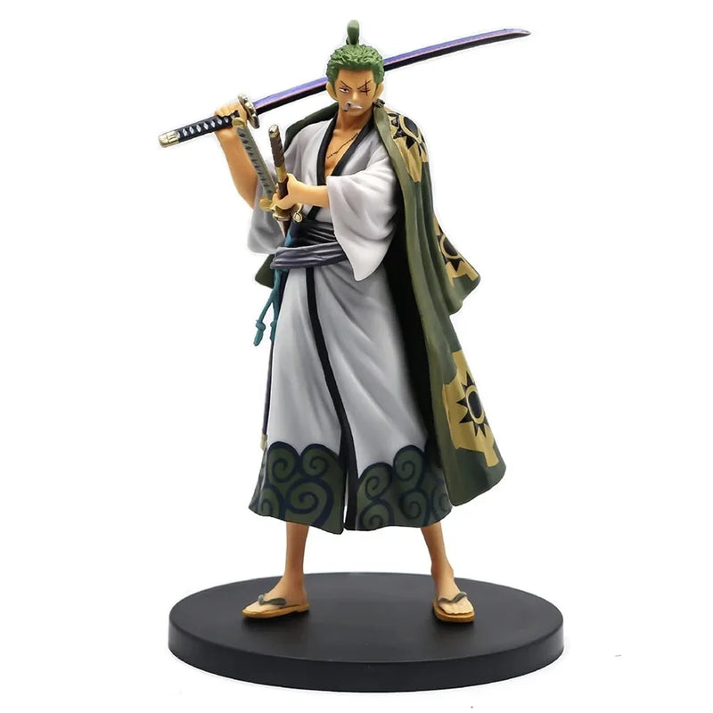 Action figure Luffy de 18 cm, Roronoa Zoro três lâminas,