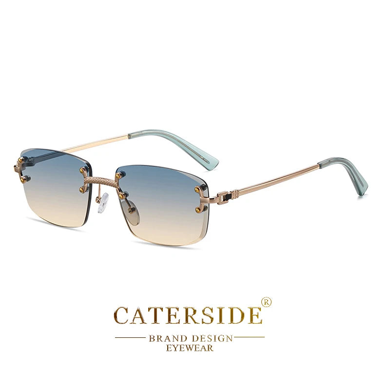 Óculos de sol Caterside retrô sem aro quadrado, masculino e feminino, proteção UV400