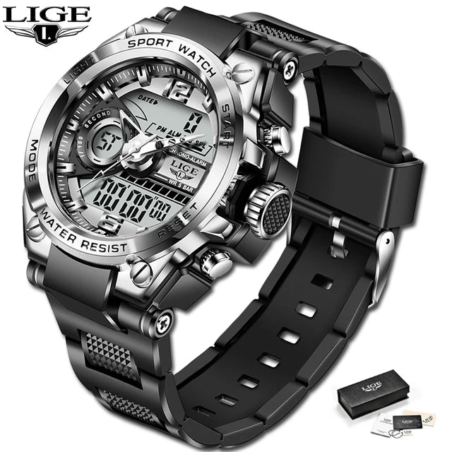 Relógio de pulso Masculino LED Digital Dual Display Luminoso