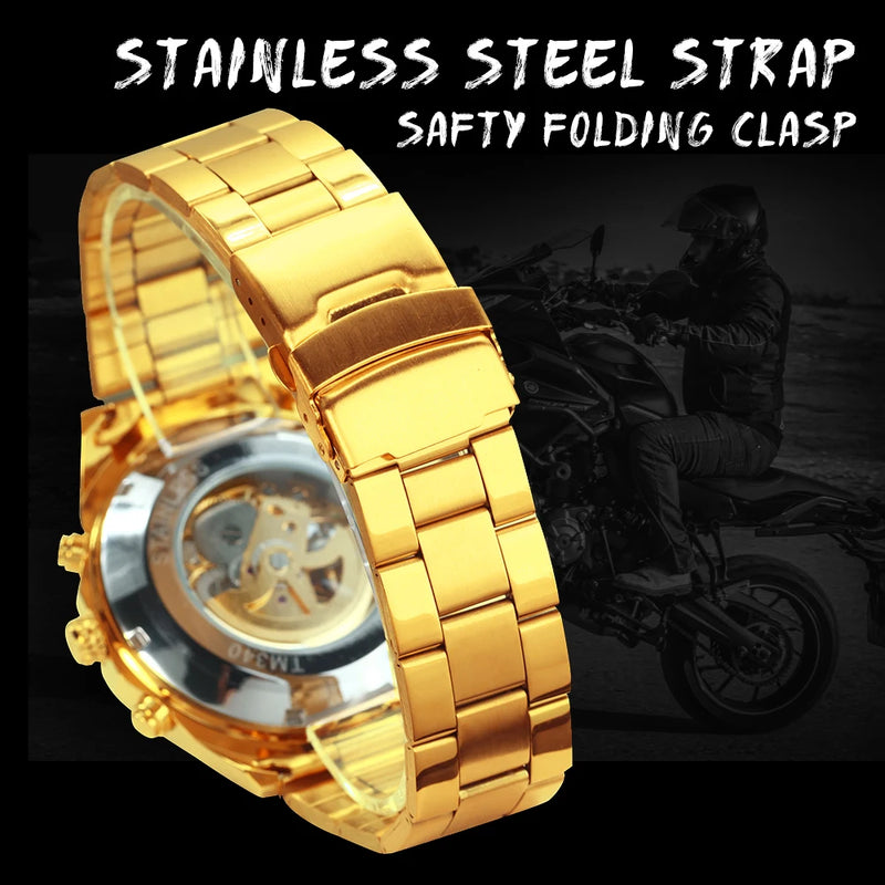 Relógio automático masculino WINNER Steampunk esqueleto, pulseira de aço inoxidável