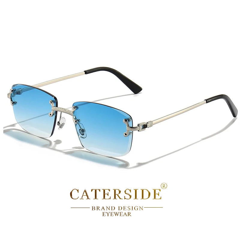 Óculos de sol Caterside retrô sem aro quadrado, masculino e feminino, proteção UV400