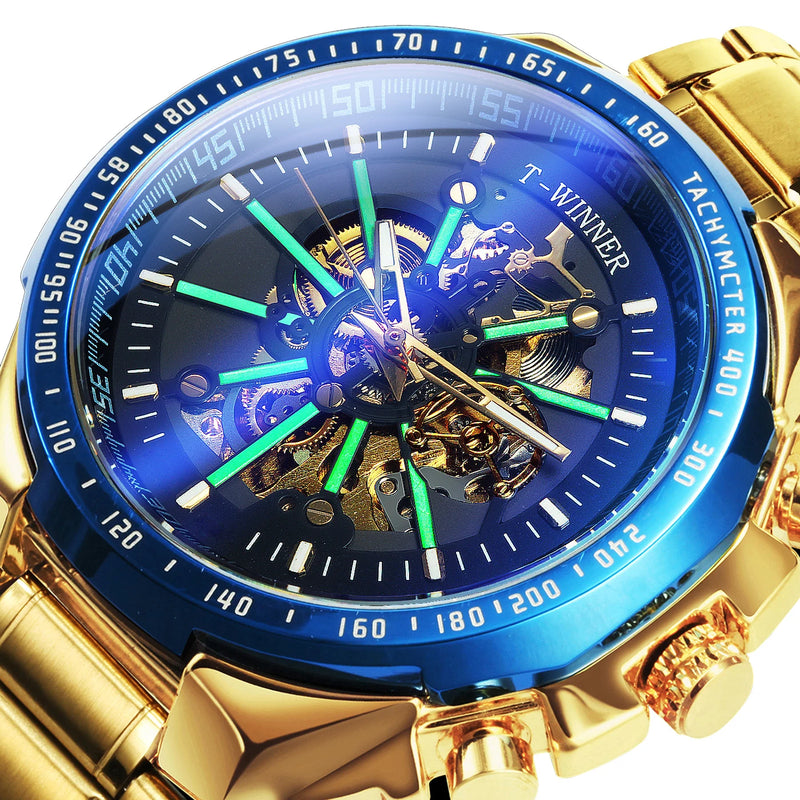Relógio automático masculino WINNER Steampunk esqueleto, pulseira de aço inoxidável