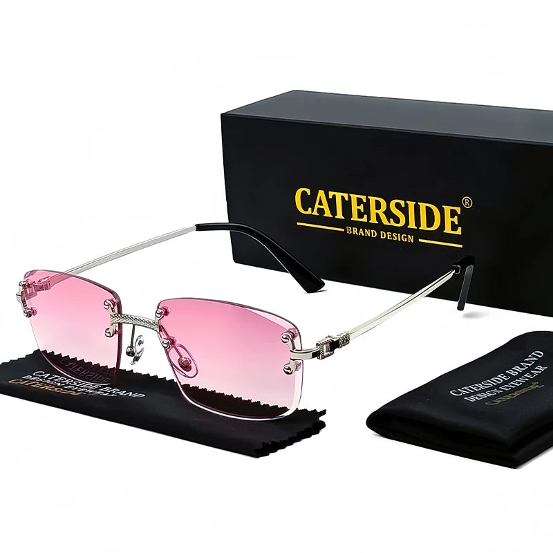 Óculos de sol Caterside retrô sem aro quadrado, masculino e feminino, proteção UV400