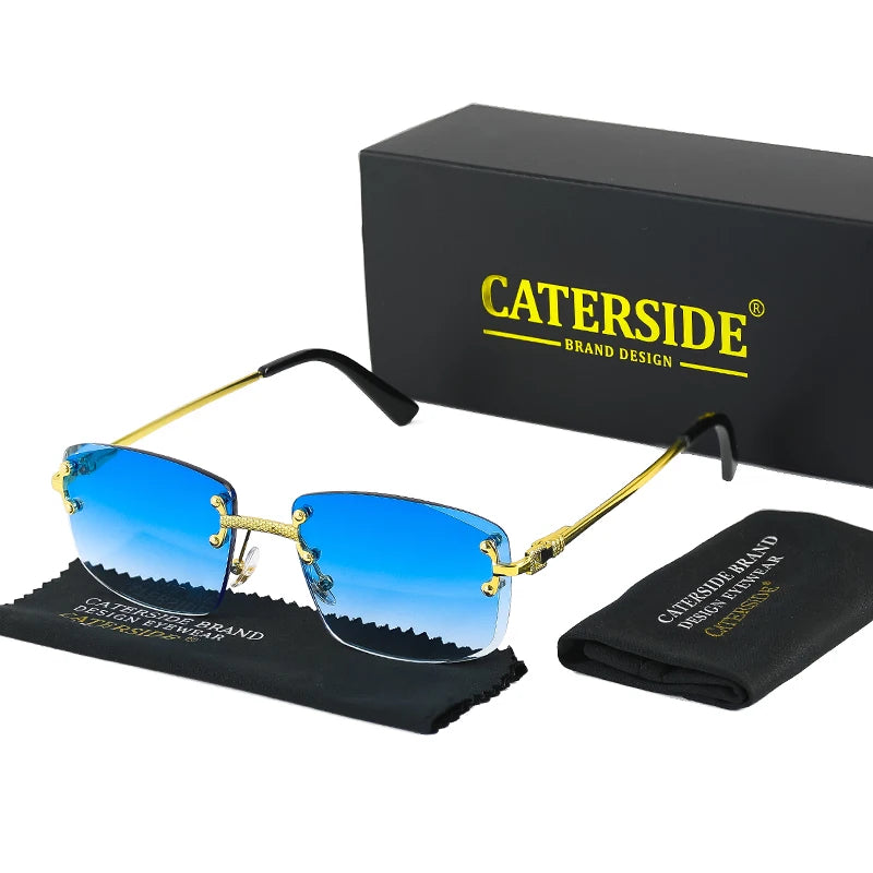 Óculos de sol Caterside retrô sem aro quadrado, masculino e feminino, proteção UV400