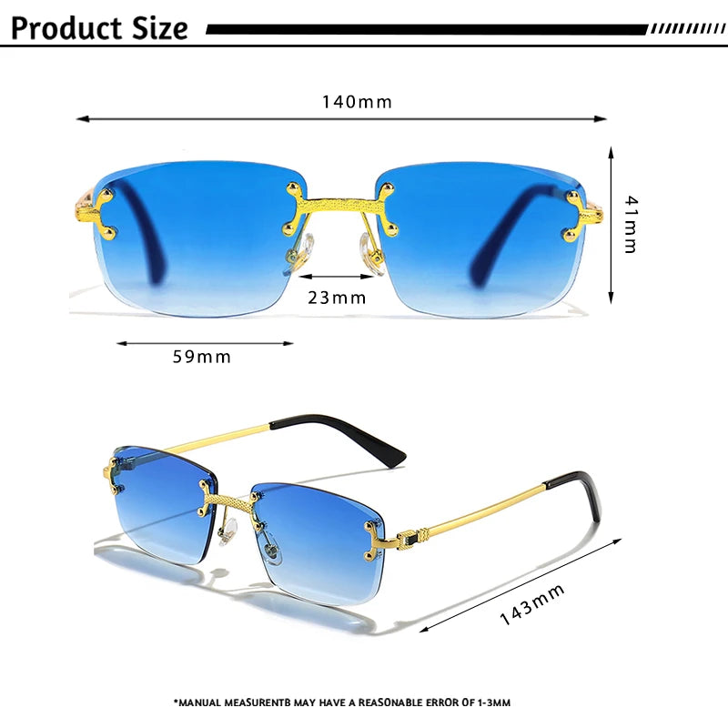 Óculos de sol Caterside retrô sem aro quadrado, masculino e feminino, proteção UV400