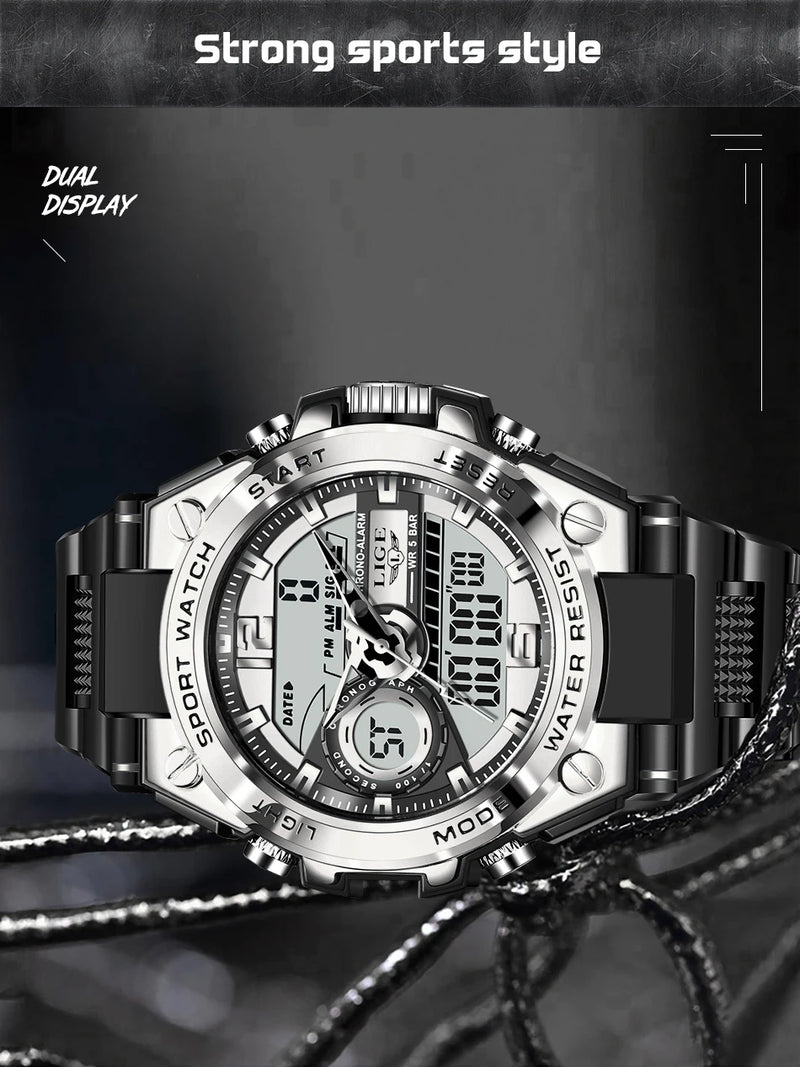 Relógio de pulso Masculino LED Digital Dual Display Luminoso