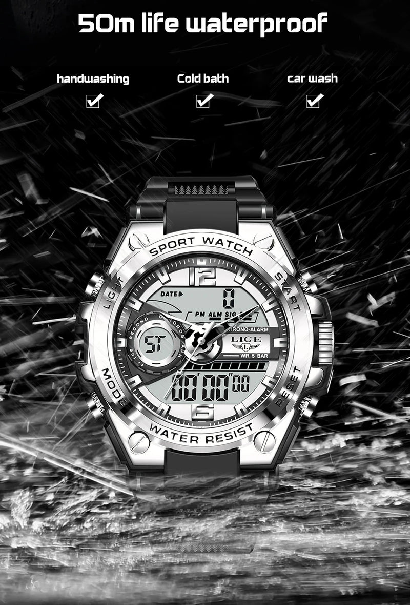 Relógio de pulso Masculino LED Digital Dual Display Luminoso