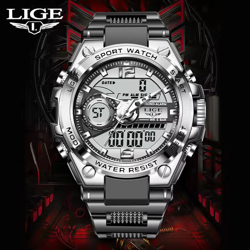 Relógio de pulso Masculino LED Digital Dual Display Luminoso