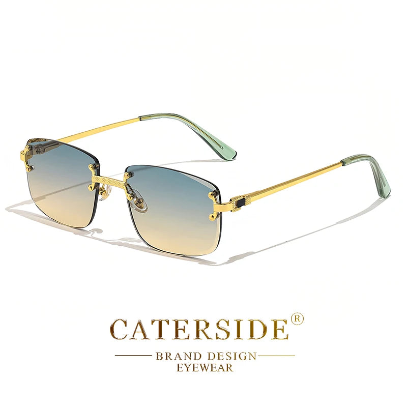 Óculos de sol Caterside retrô sem aro quadrado, masculino e feminino, proteção UV400
