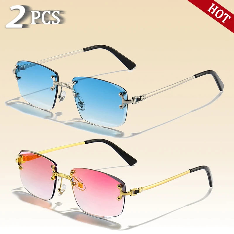Óculos de sol Caterside retrô sem aro quadrado, masculino e feminino, proteção UV400