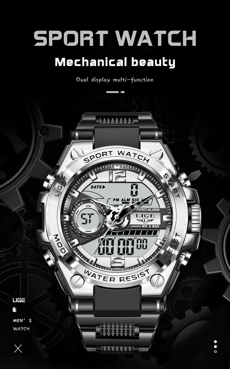Relógio de pulso Masculino LED Digital Dual Display Luminoso
