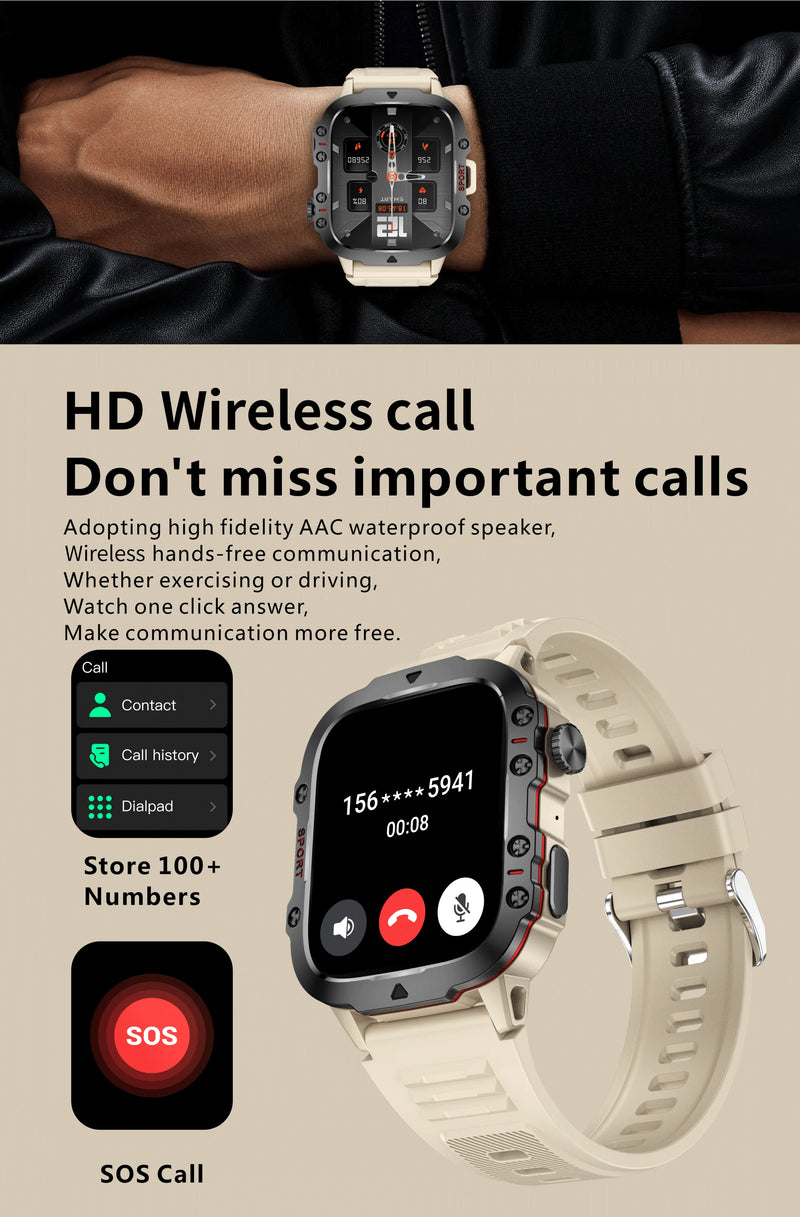 smartwatch inteligente LIGE com tela de 1,96 polegadas, chamada Bluetooth de 420 mAh, assistente de voz, relógio esportivo, fitness, à prova d'água
