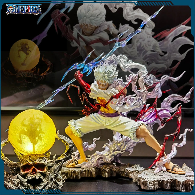 action figure One Piece Nika Luffy Luffy Deus Sol Gear 5 com Bola de Luz 28 cm PVC Modelo Coleção