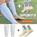 Conjunto de 2 pares de meias de futebol com aderência e joelheiras/caneleiras antiderrapantes para adultos e jovens, ideais para basquete e futebol.v