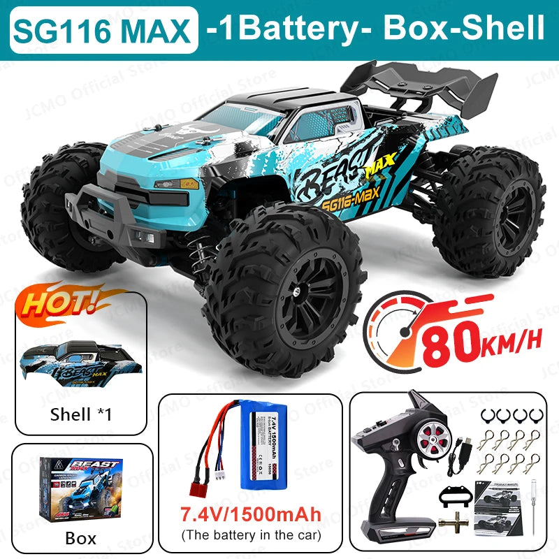 80 km/h carro de controle remoto de alta velocidade sem escova 4x4 off-road drift carro de corrida profissional 1:16 SG116PRO 40 km/h