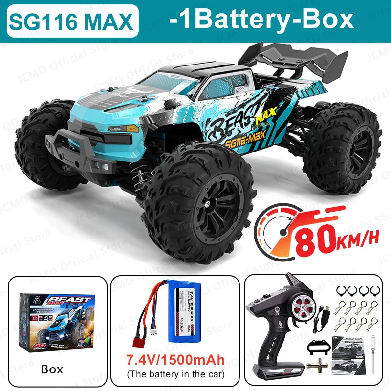 80 km/h carro de controle remoto de alta velocidade sem escova 4x4 off-road drift carro de corrida profissional 1:16 SG116PRO 40 km/h