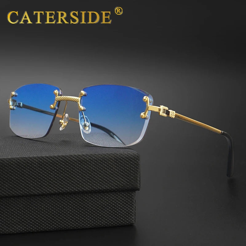 Óculos de sol Caterside retrô sem aro quadrado, masculino e feminino, proteção UV400