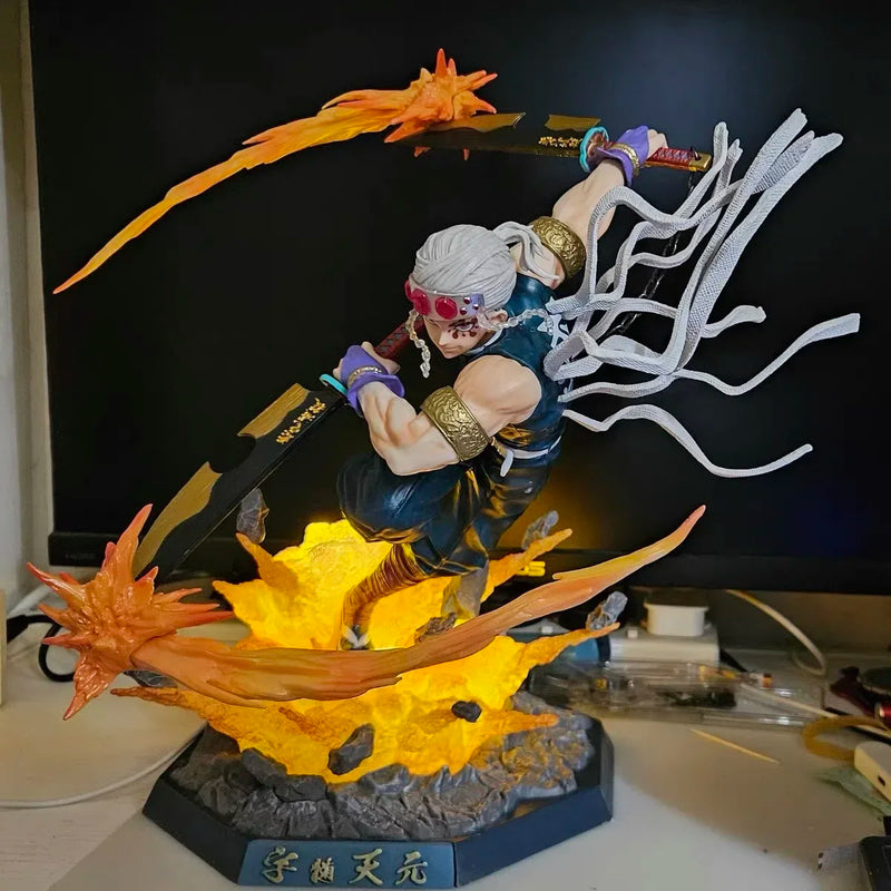 Action Figures de pvc demon slayer up uzui tengen kimetsu no yaiba, com luz led