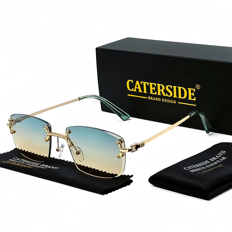 Óculos de sol Caterside retrô sem aro quadrado, masculino e feminino, proteção UV400