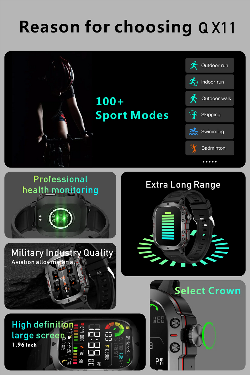 smartwatch inteligente LIGE com tela de 1,96 polegadas, chamada Bluetooth de 420 mAh, assistente de voz, relógio esportivo, fitness, à prova d'água